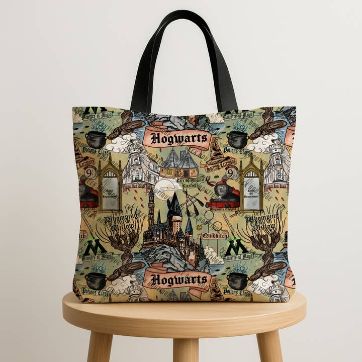 Wizard World Magical Map Movie Book Large Zipper Tote Bag for wholesale by The Geek Boutique