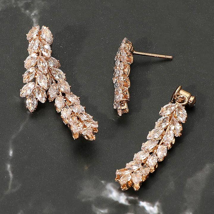 CZ Marquise Stein Blatt-Cluster Tropfen Abend-Ohrringe für den Großhandel von Sensibling Corp.