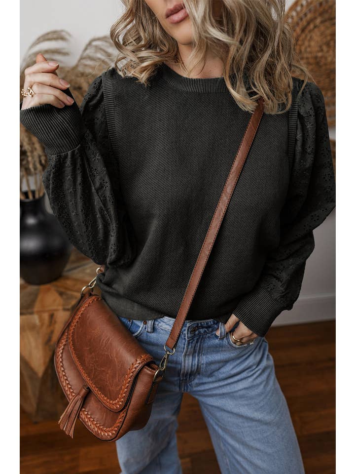 Little Daisy Closet - Wholesale Sweatshirt - Women's - LDC Cut-out Design Contrast Round Neck Pullover Sweatshirt