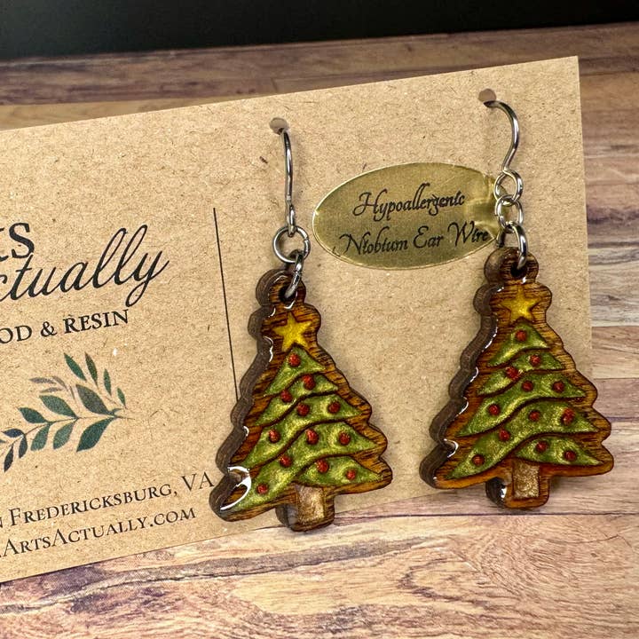 Árvore de Natal: Brincos de Madeira e Resina *Hipoalergénicos* por atacado de Arts Actually
