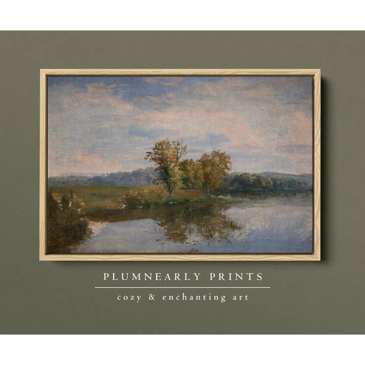 Plumnearly Prints - Wholesale Canvas Art - Sage Green Blue Lake Landscape Painting Framed Canvas Art 55