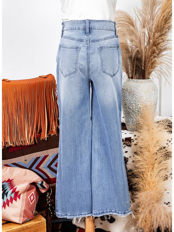 fashionworks - Wholesale Jeans - Women's - Fashion Mineral Wash Raw Hem High Waist Flared Jeans*4-16