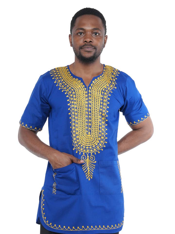 Camisas Bordadas Azul e Dourado para Homens (Pack de 2 Peças) por atacado de Satsuma Wholesale