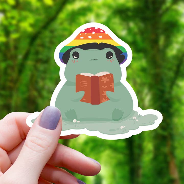 Reading Frog With Pride Hat Sticker - 3" for wholesale by Mimic Gaming Co