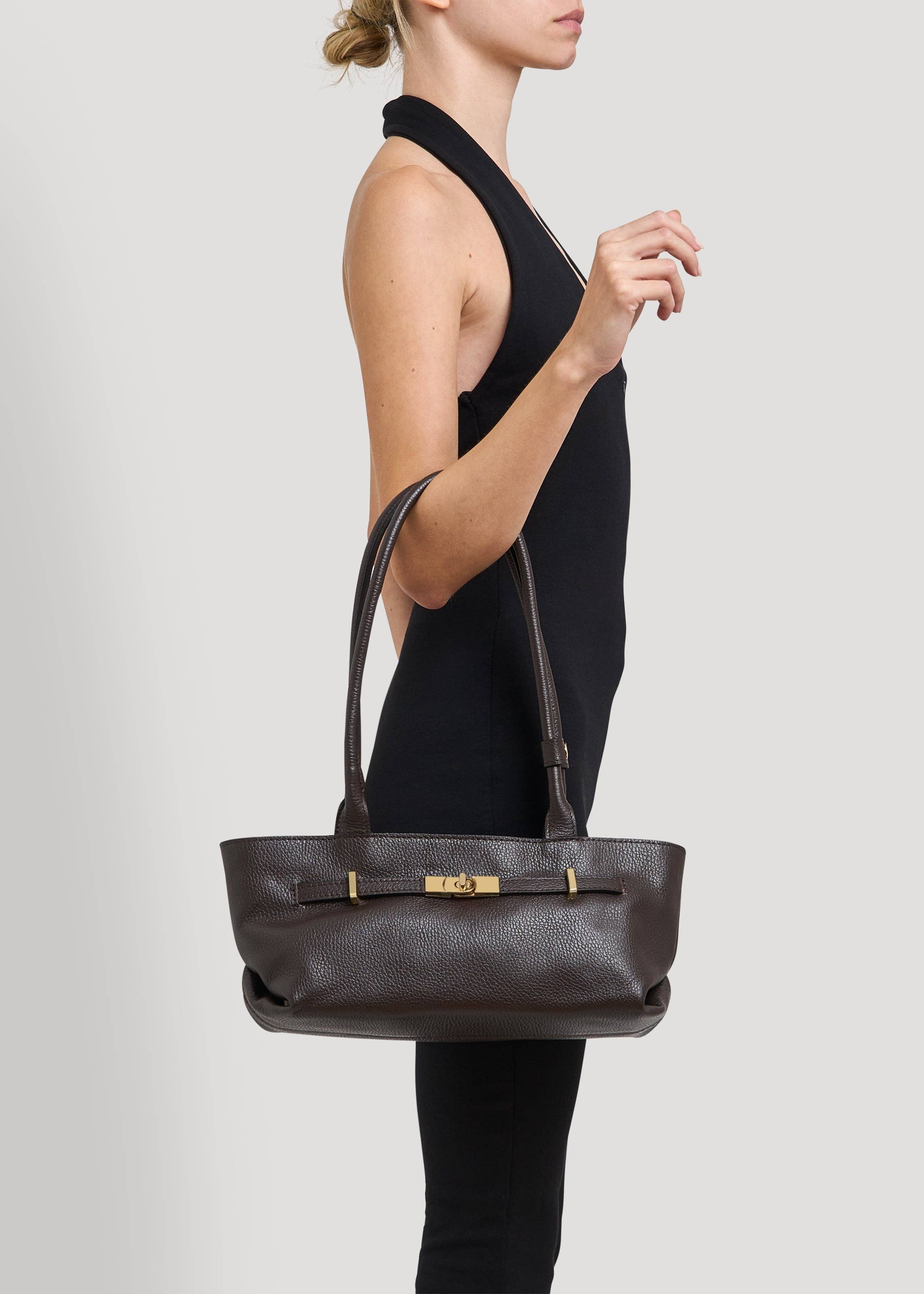 Voemièn - Wholesale Schoudertas - Dames - Lola Tas in Donkerbruine Togo Leer5