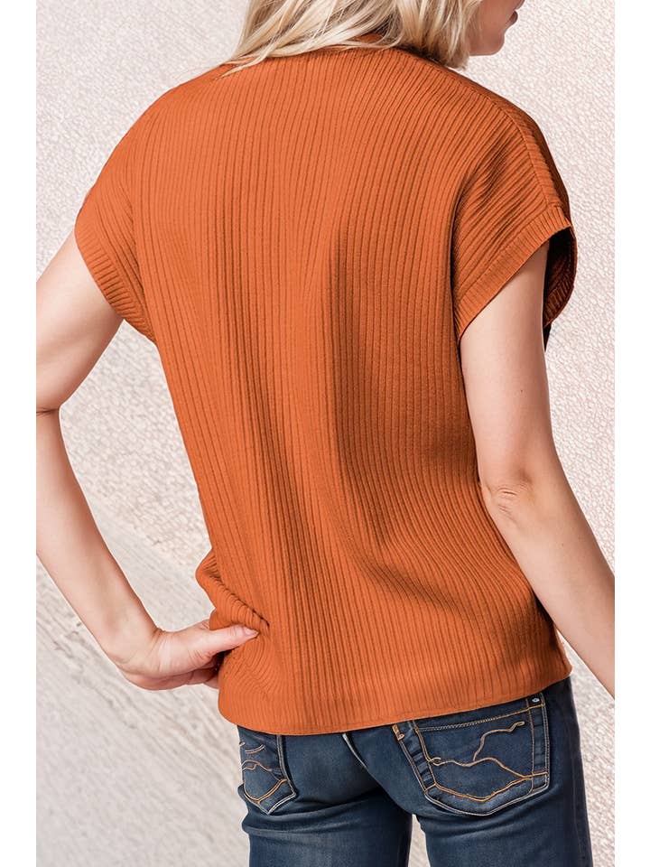 66DISCO - Wholesale Knit Sweater - Women's - Patch Pocket Ribbed Knit Short Sleeve Sweater (S-2XL)