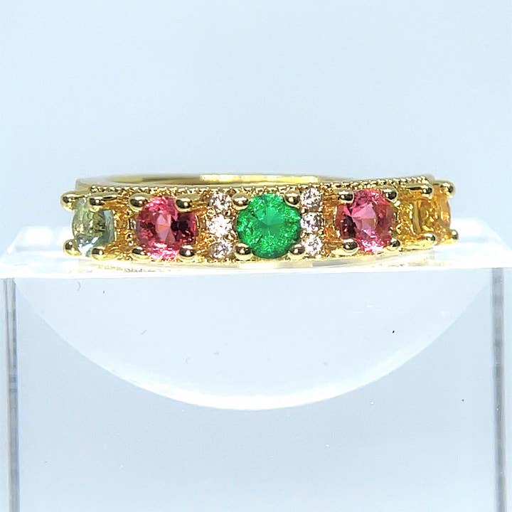 Justerbart farverigt regnbuekrystalringbånd klassisk elegant for engroshandel hos Holicca