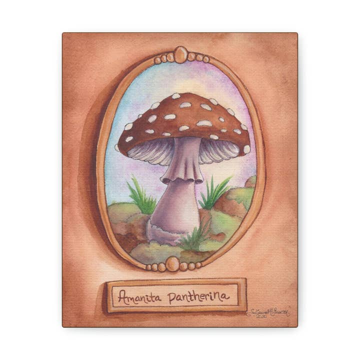 Amanita Pantherina 8x10 canvasdruk - Cottage Core Decor - Canvas Gallery Wraps voor wholesale door Art By: Julianna McPherson