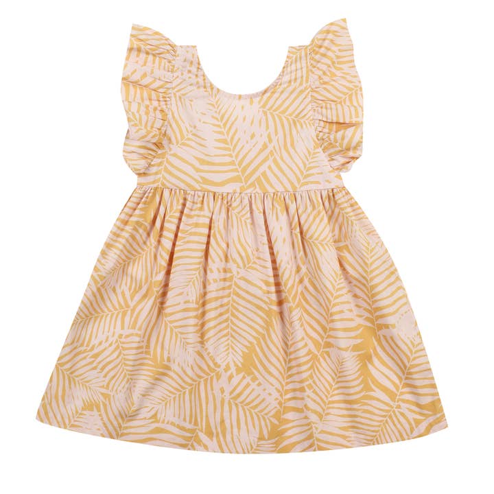 Palm Tree Leaf Graphic Print Ruffled Angel Sleeve Summer Vacation Dress for wholesale by ToTo Heros