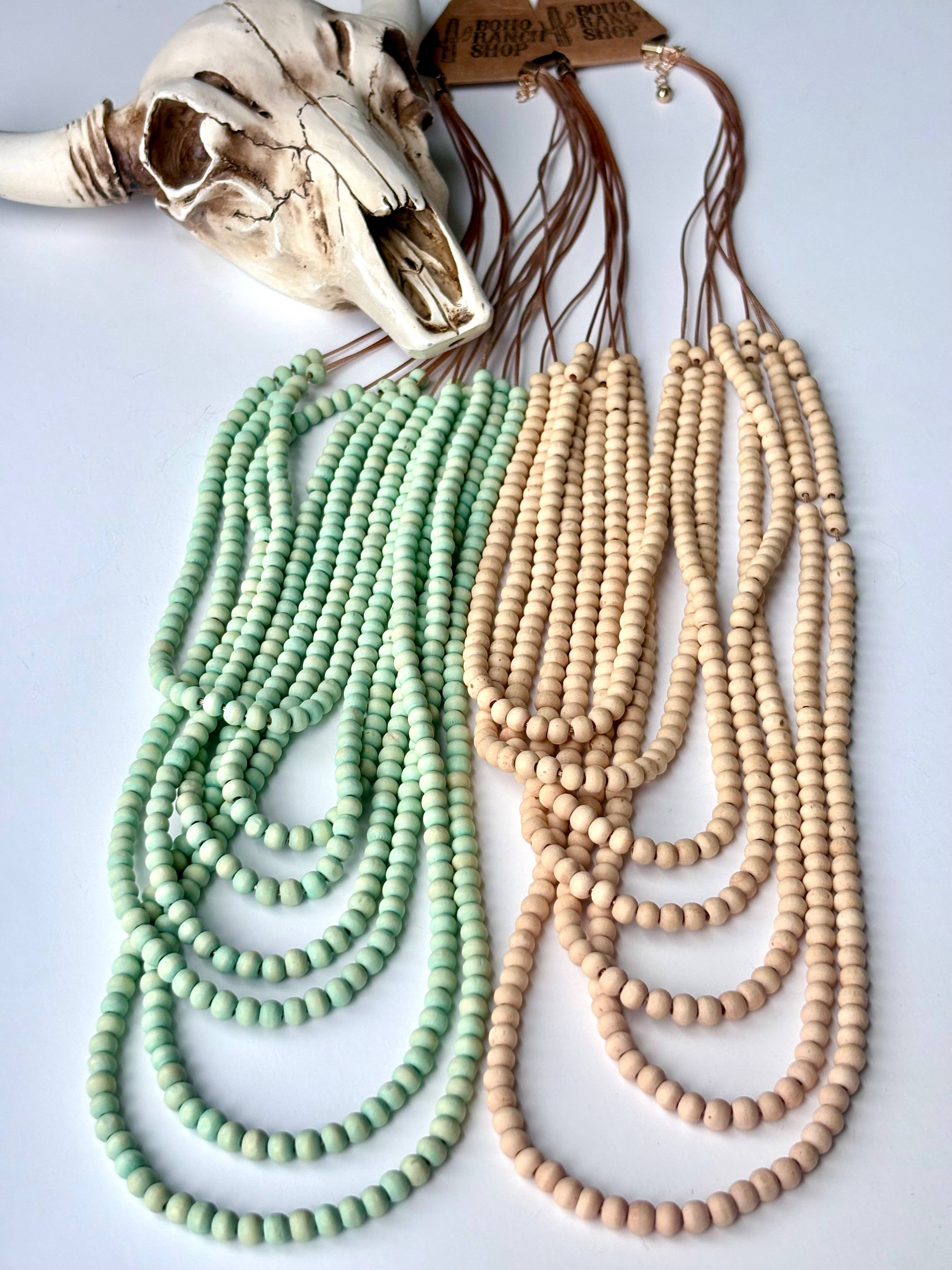 Boho Ranch Shop - Venta al por mayor Collares de cuentas/perlas - Collar bohemio con cuentas de madera de varios hilos1