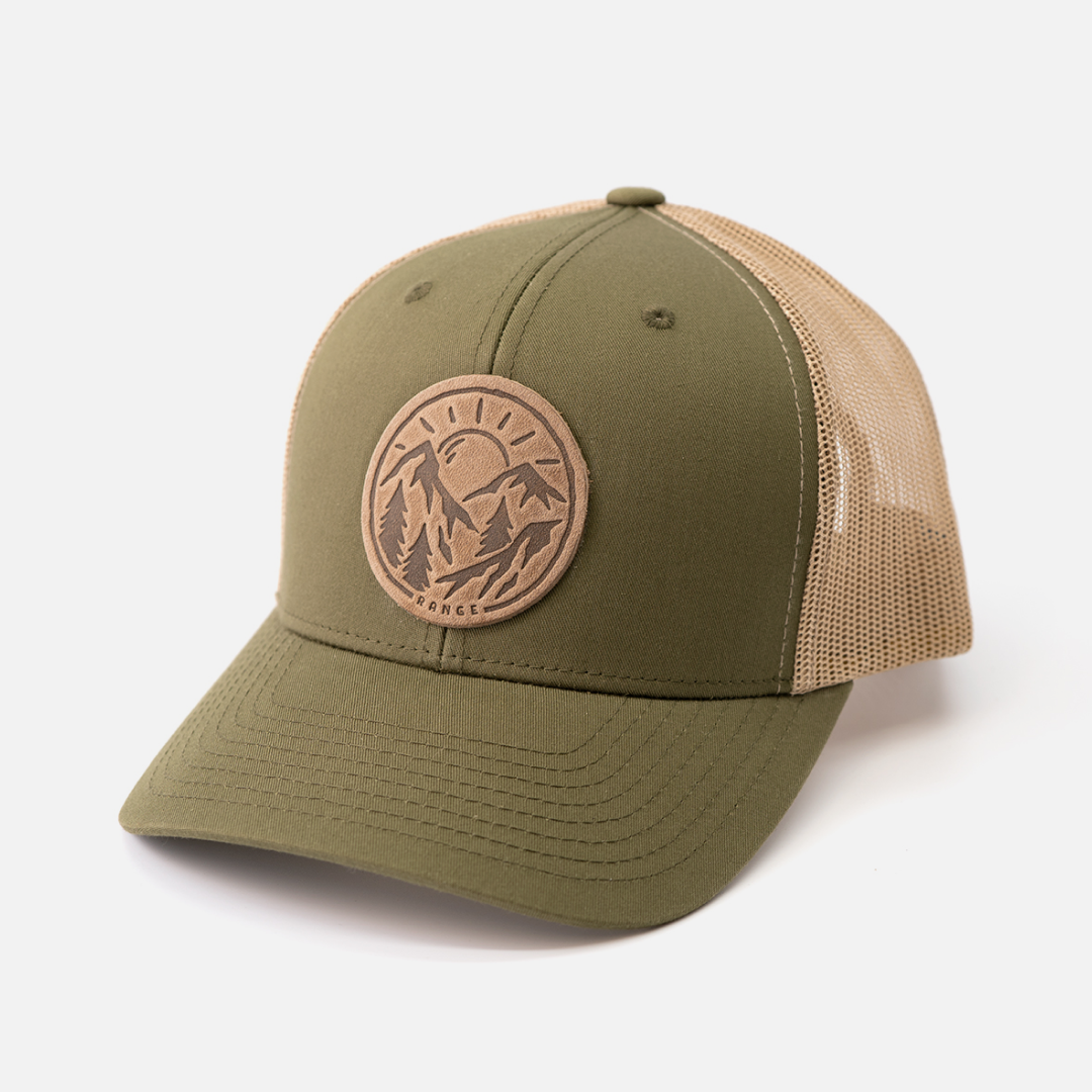 Range Leather Co. - Vente Casquette de camionneur – unisexe - Chapeau vintage Sunrise | Casquette de camionneur à patch en cuir3