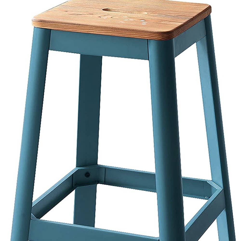 HomeRoots - Wholesale Stool - Contrast Teal and Natural Wood Bar Stool2