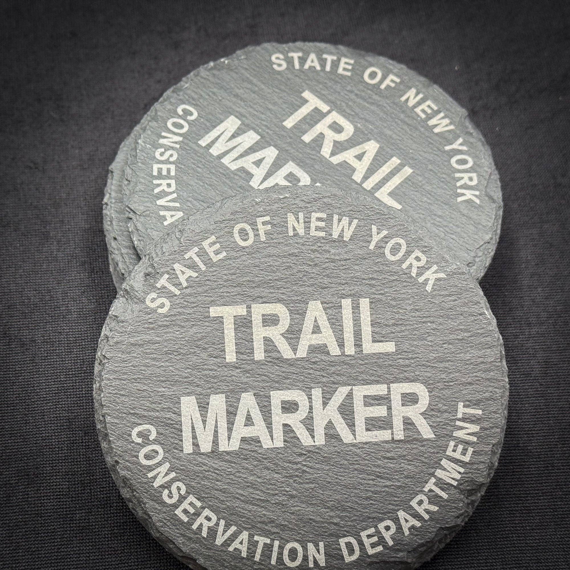 Adirondack Etching LLC - Wholesale Coasters - ADK Trail Marker Round Slate Coaster1
