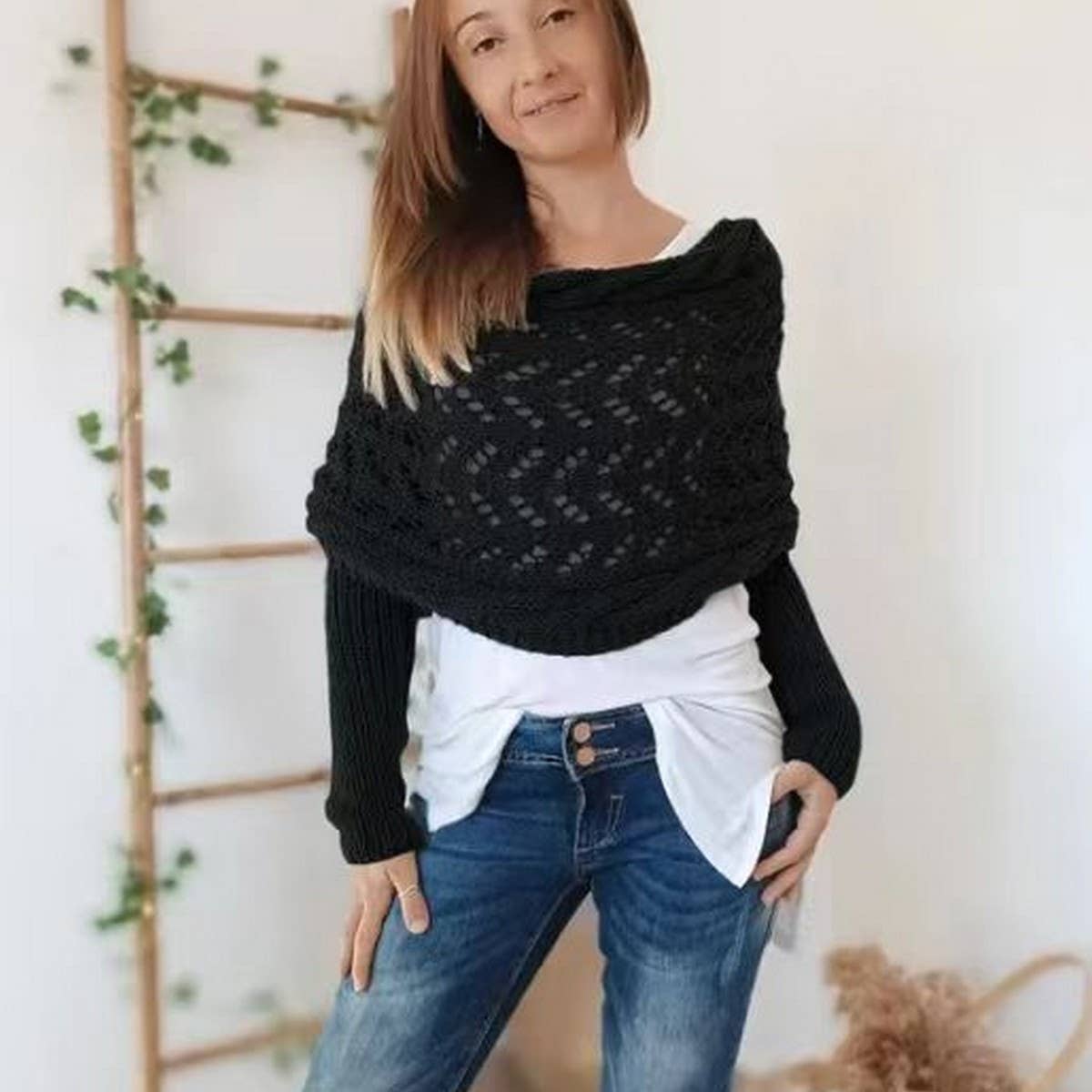 NINEXIS - Vente Écharpe – femme - CWASC1793_ÉCHARPE CREUSE TORSADÉE À COL CHÂLE À MANCHES LONGUES0