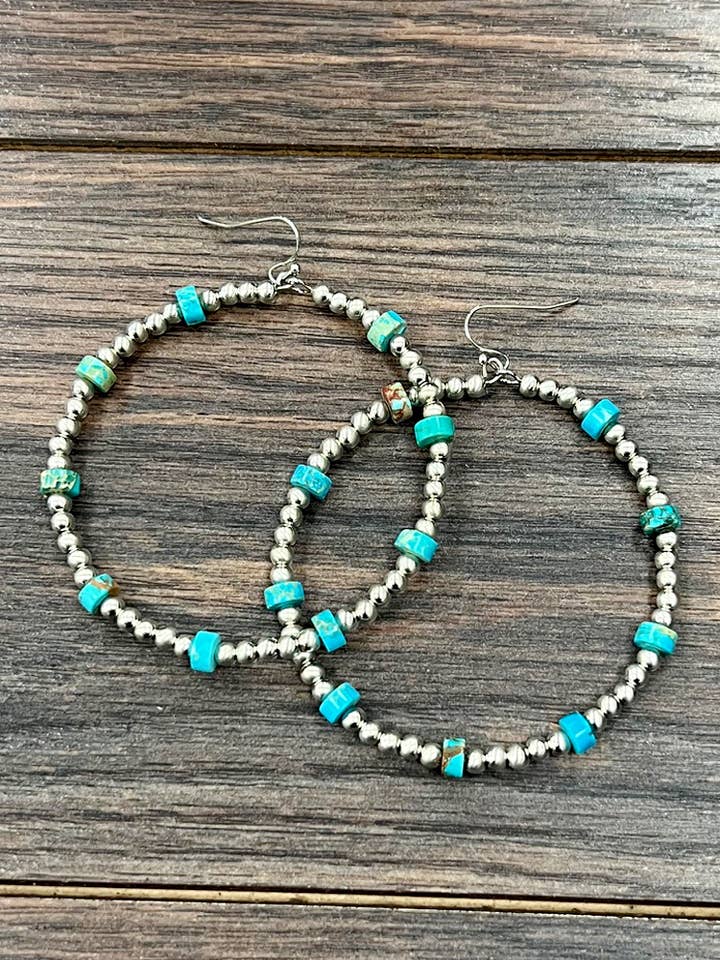 726301, Handmade Gemstone, Silver Navajo Hoop Earrings for wholesale by ISAC Trading Inc