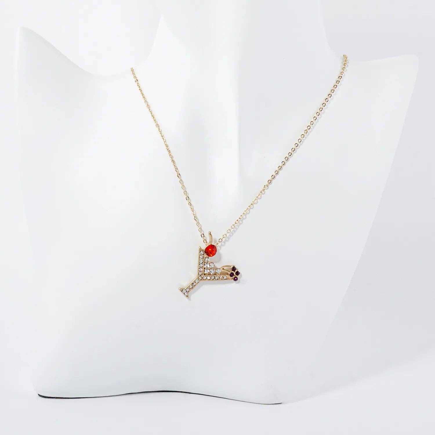 Wild Honey - Wholesale Pendant/Charm Necklace - Crystal-Pave Martini Glass Pendant Necklace1
