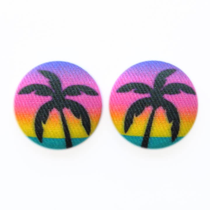 Rachel O's - Wholesale Stud/Post Earrings - Bold 7/8 Inch Vacation Fabric Button Earrings4