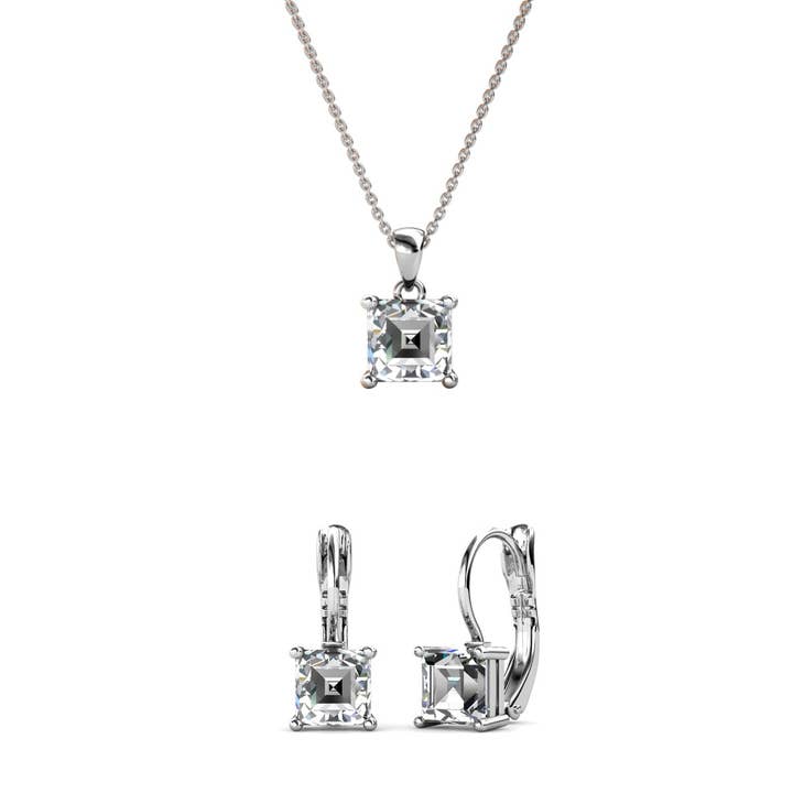 Square Jewelry Set - Silver and Crystal for wholesale by CARALI / MYC Paris
