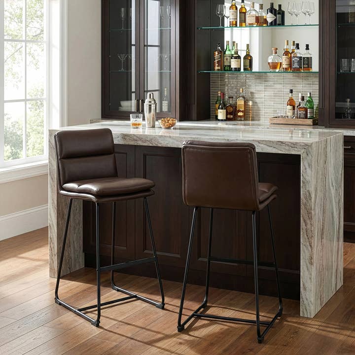 Set of 2 Aulani Upholstered Metal Bar Stools with Cushions for wholesale by Glamour Home