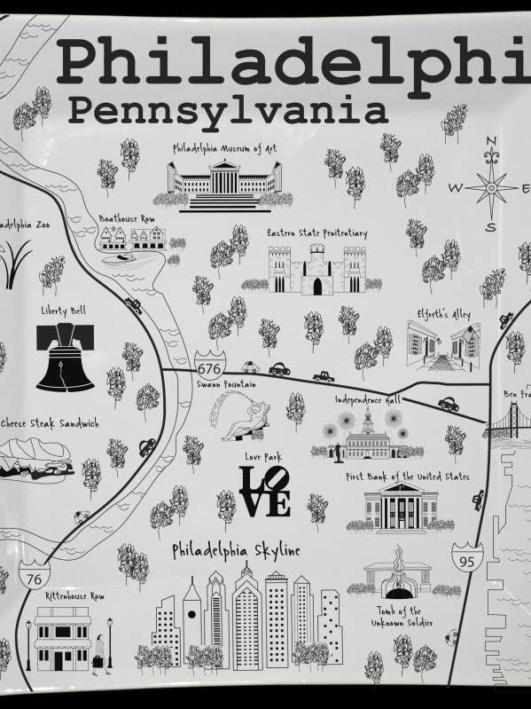 Philadelphia B&W Map Large Square Platter for wholesale by The Dish