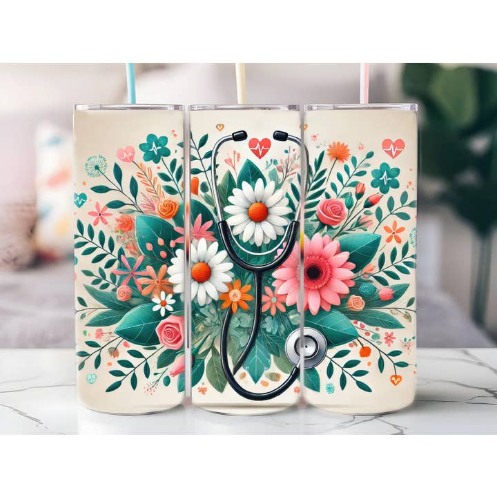 Gobelet 20oz avec stéthoscope floral - Article physique pour la vente par Justified Madness1
