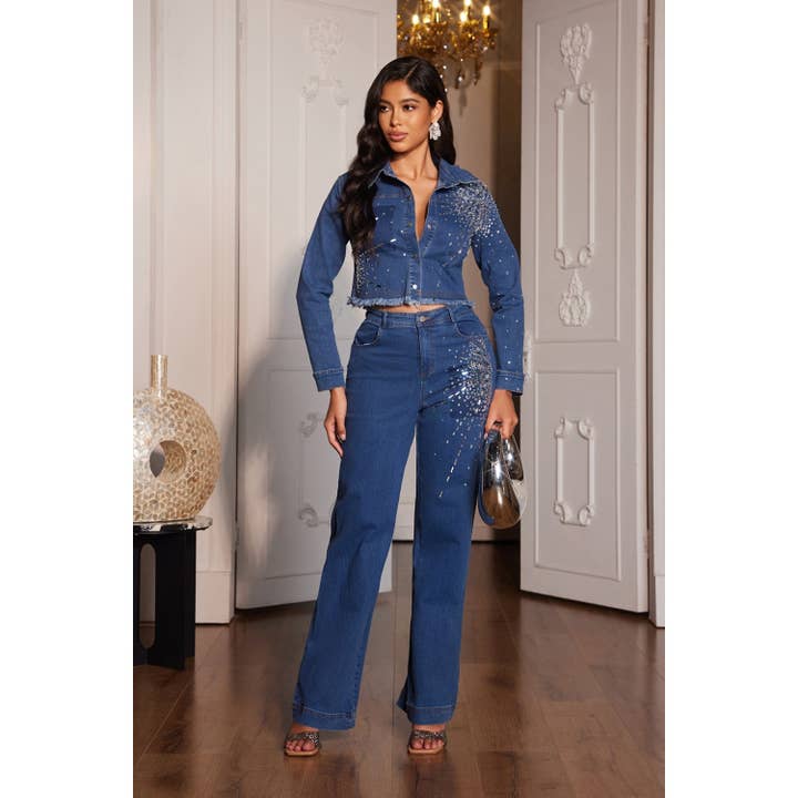 Conjunto de Calças a Condizer em Denim por atacado de Chicways