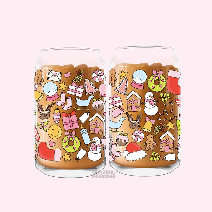 amarieacreates - Wholesale Drinking Glass/Cup - Christmas Doodles Glass Cup