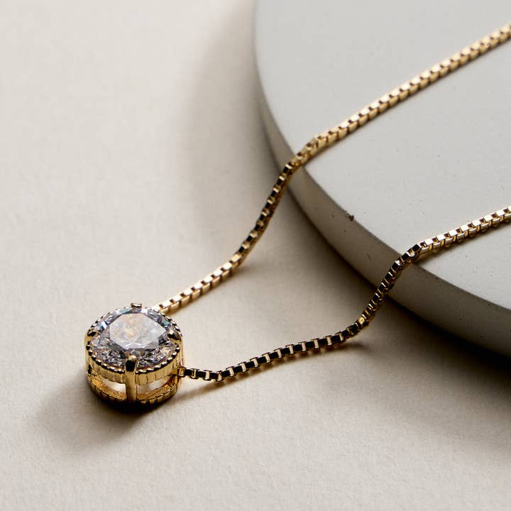 Gold Filled Solitaire Round Cut CZ Pendant Necklace for wholesale by Frem
