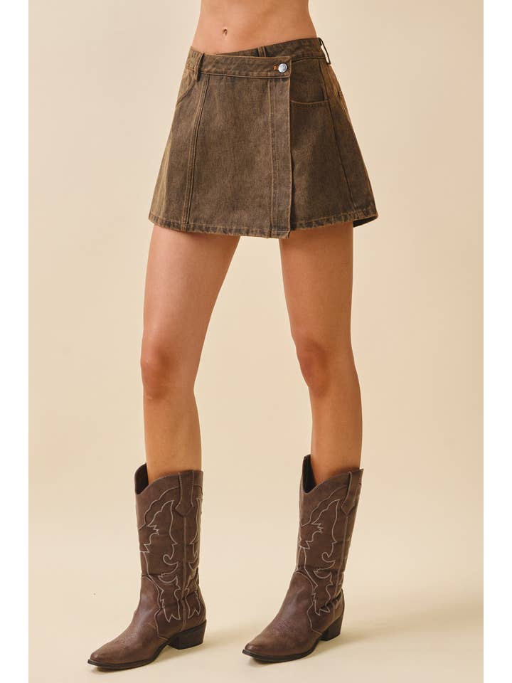 TCEC - Wholesale Skort - Women's - CP10268-Faded Denim Front Wrap Panel Rise Waist Skort2