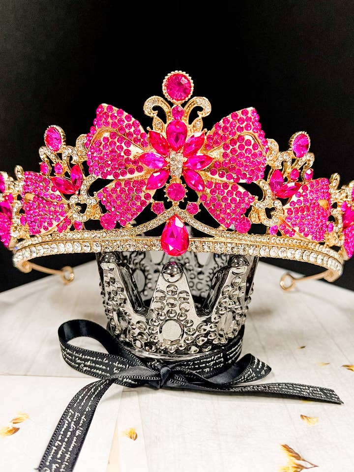 Corona rosa intenso, corona de cristal dorado, tiara de princesa real para venta al por mayor de Happy Dream Gifts