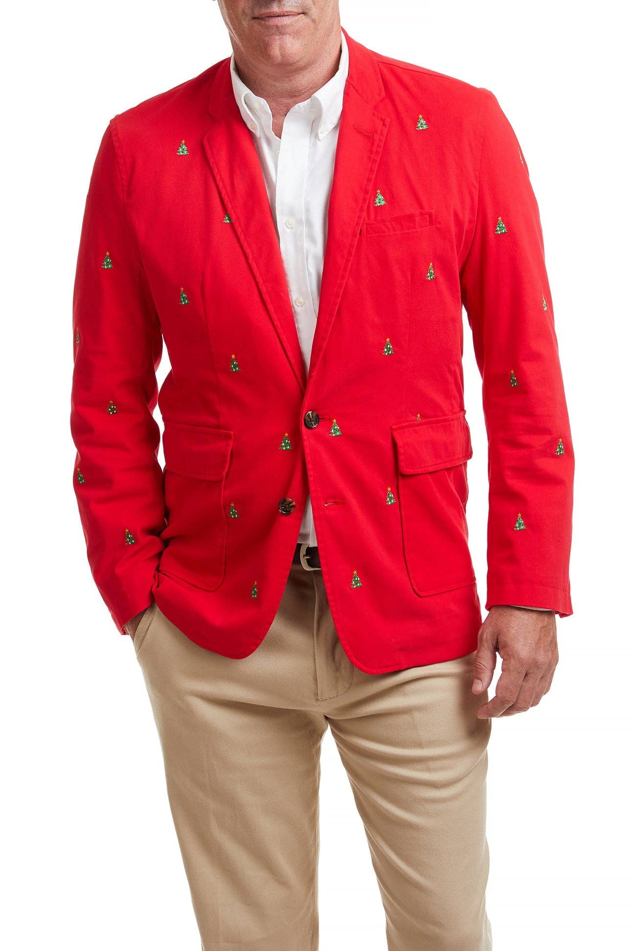 Spinnaker Blazer Bright Red with Christmas Trees for wholesale on Faire0