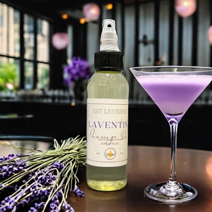 Huile de massage corporel Laventini pour la vente par Get Lit Candle Co., LLC