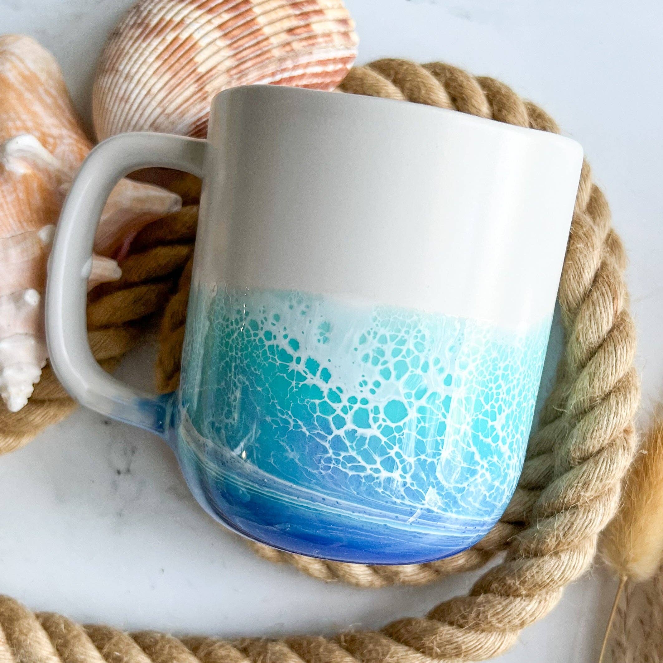 White Wavy Rim Ocean Waves Mug for wholesale by Citrus Waves Art