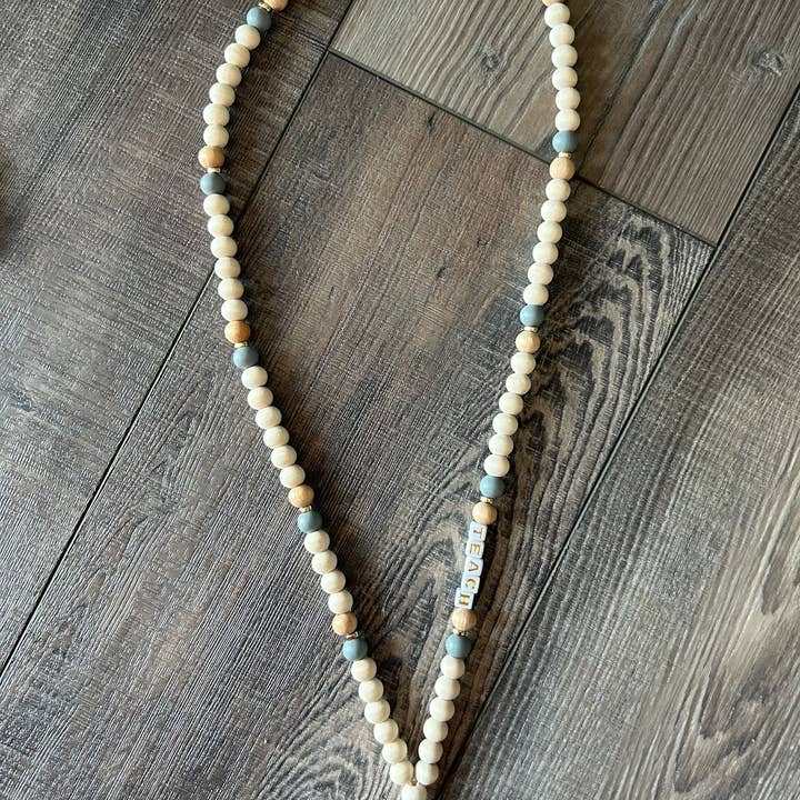 JILLIAN INK LLC - Wholesale Lanyard - Unisex - Teach Grey and Wood Beaded Lanyard with Breakaway Clasp 5