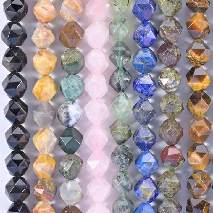 Natural Gemstone Diamond Star Cut Beads 6mm 8mm 10mm Jewelry Making 15.5 Inch Strand S1 for wholesale by Mycrazycrystal