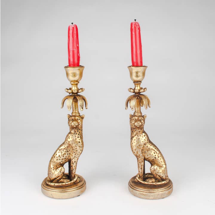 Originals International Ltd – wholesale Candle holder – Leopard Candlestick Holders – Regal Elegance in Antique Gold