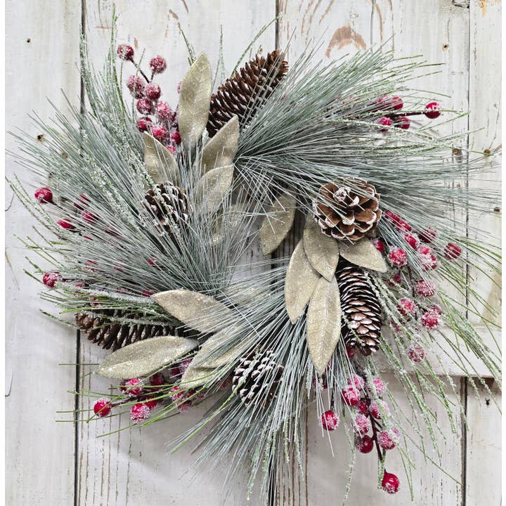 Wholesale Home Decor - Wholesale Artificial Flowers - Frosty Christmas 6.5in Candle Ring