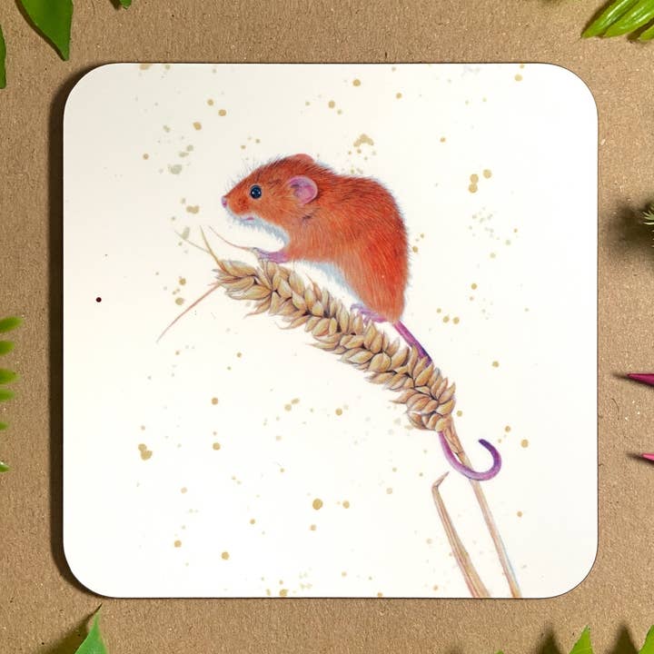 Harvest Mouse Wood Coaster for wholesale by Emmy Turner Illustration