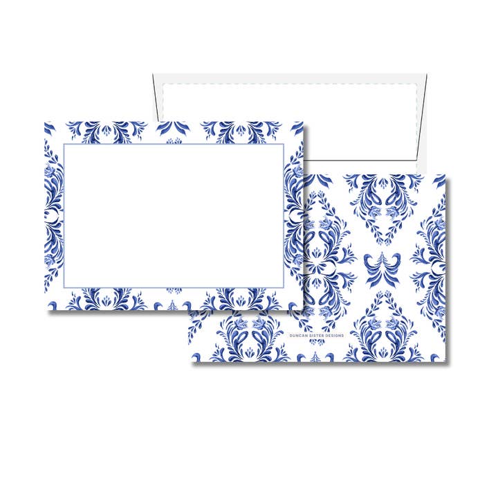 Duncan Sister Designs - Wholesale Stationery/Notecard Set - Blue and White Notecards – Set of 8, USA Made0