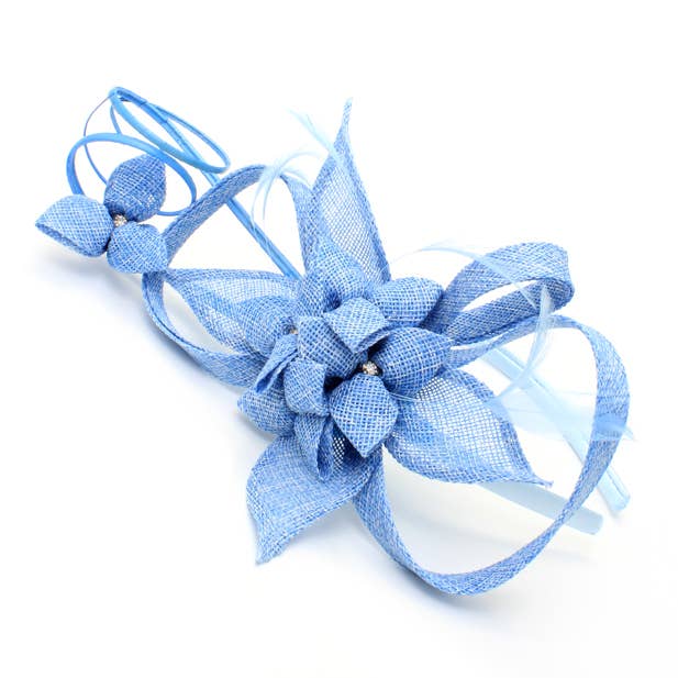 Inca UK - Wholesale Fascinator Hat - Women's - Style Ruby. Pale Blue Sinamay flower fascinator with quills5