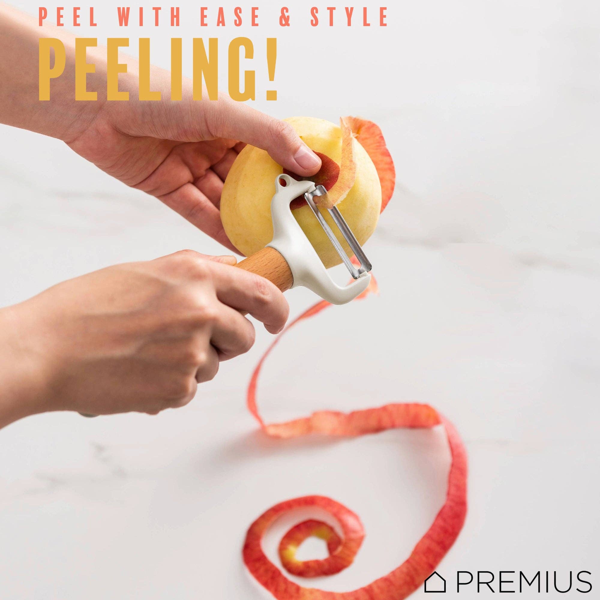 ShopBobbys - Wholesale Peeler - PREMIUS Wooden Vegetable Stainless Steel Blades Peeler with Potato Eyer, White-Natural4