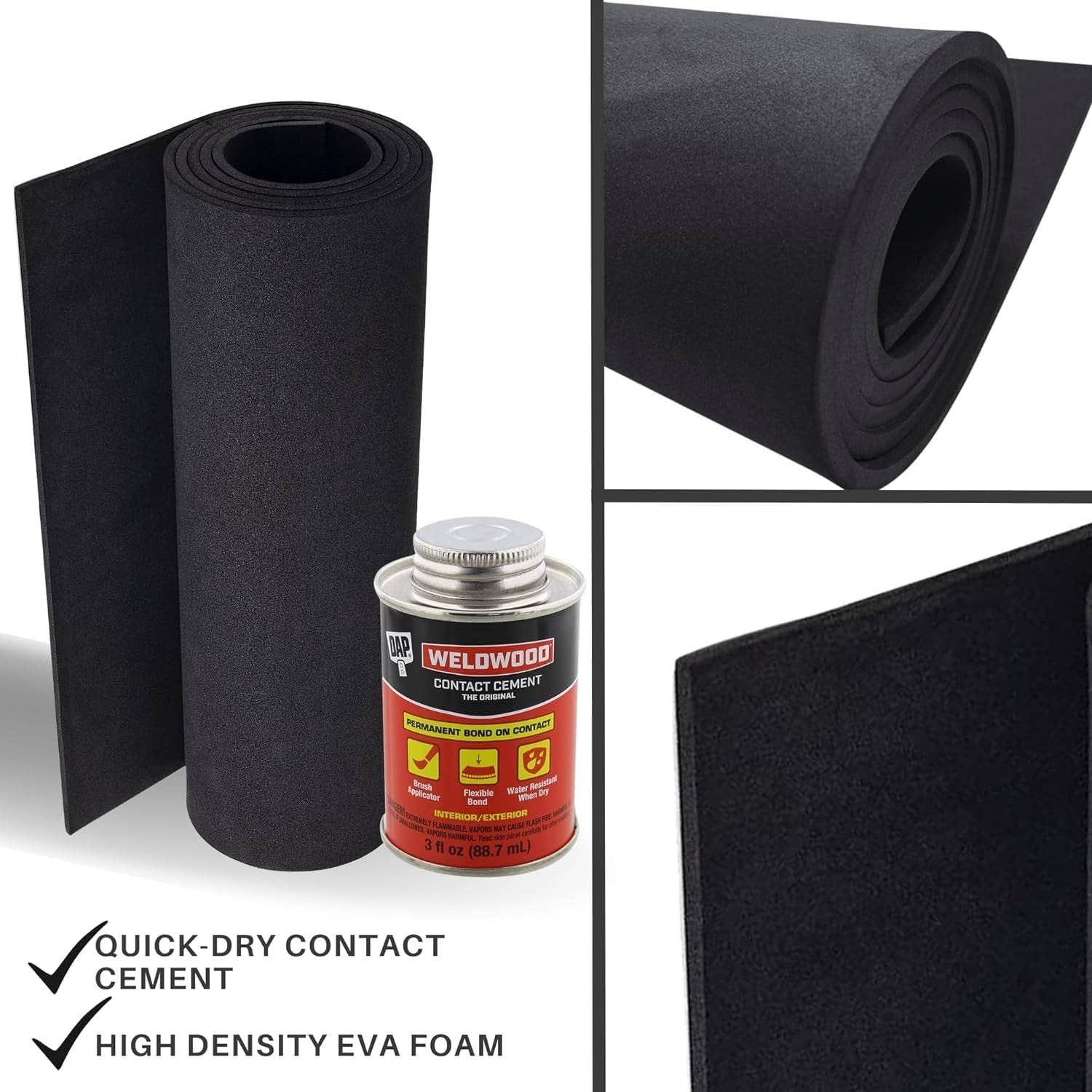 Pixiss - Wholesale Craft Supplies - EVA Foam Roll and Contact Cement Adhesive - DAP Weldwood Cement Glue (3oz) with Pixiss EVA Foam Roll 5mm x 35cm x 150cm6