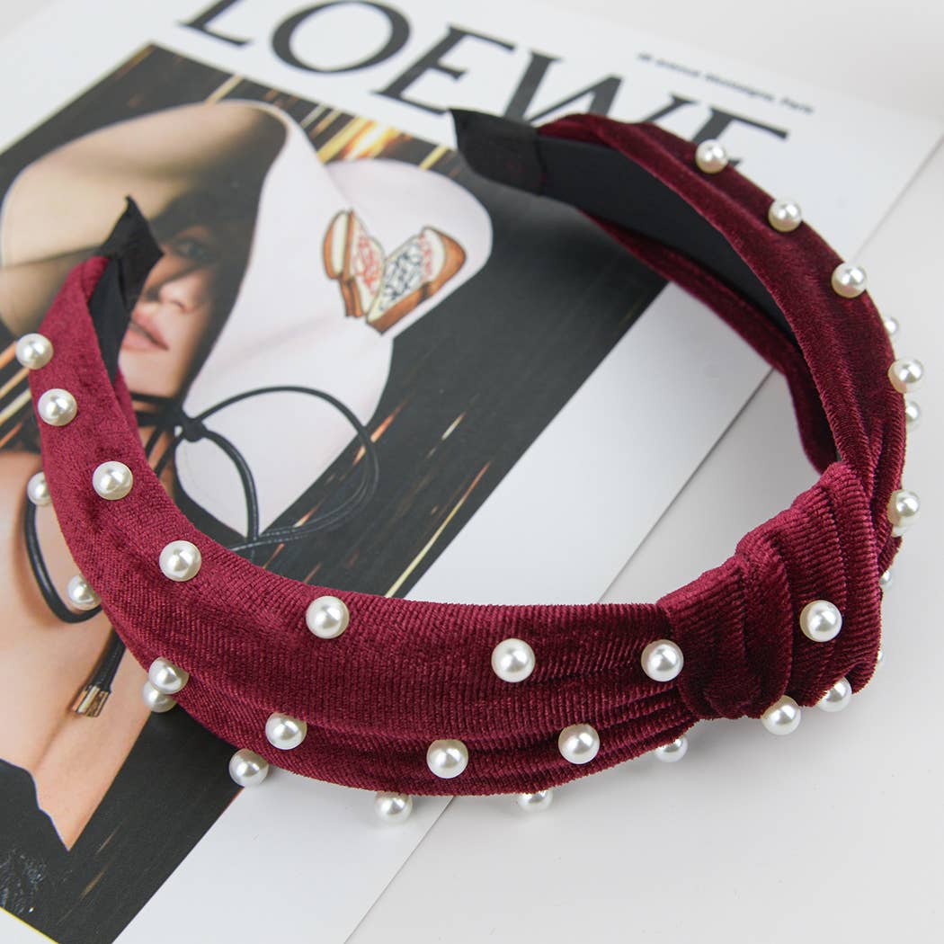 TheDivaSoap - Wholesale Fashion Headband - Women's - Flannel Embellished Knotted Beaded Pearl Headband11