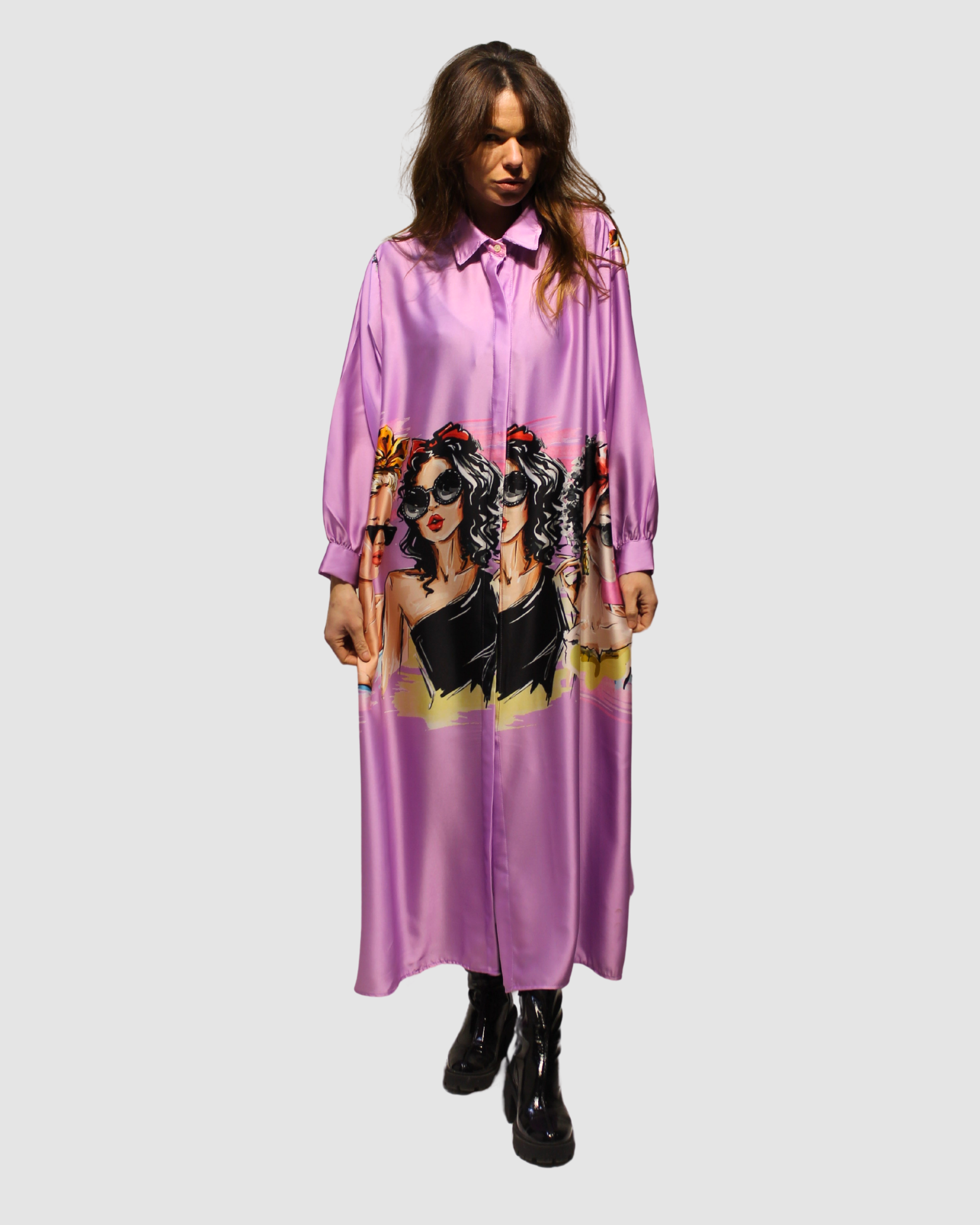 BanBat – Engroshandel Kjole - Dame – Satinskjortekjole med trykt mønster - REF: 3073624