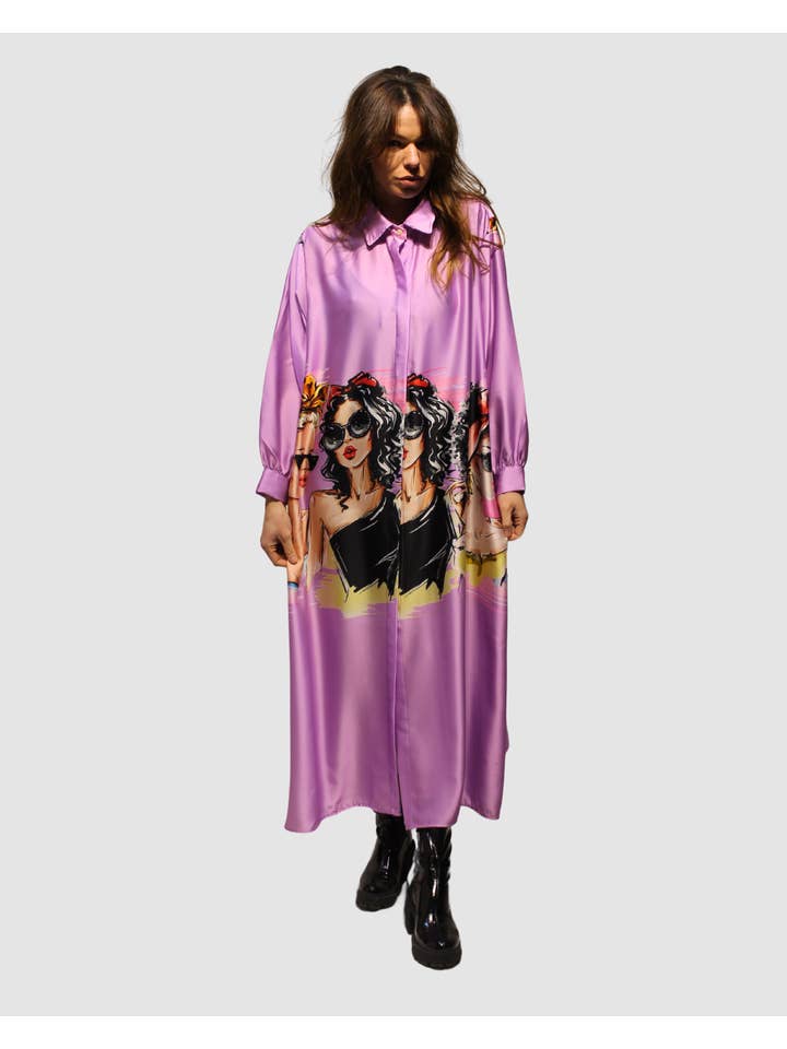 BanBat – wholesale Klänning - Dam – Satintryckt skjortklänning - REF: 3073624