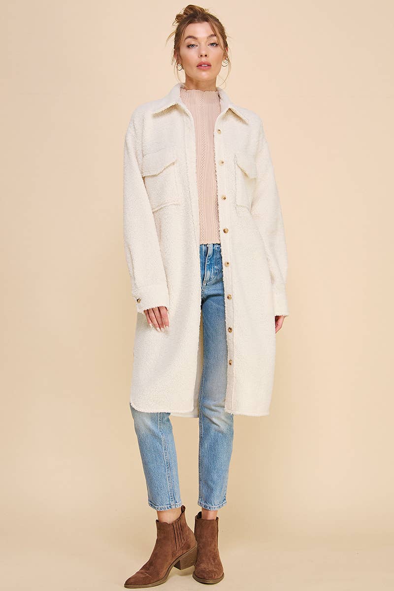 Dusty Rose Long Sherpa Shacket with Pockets for wholesale on Faire11