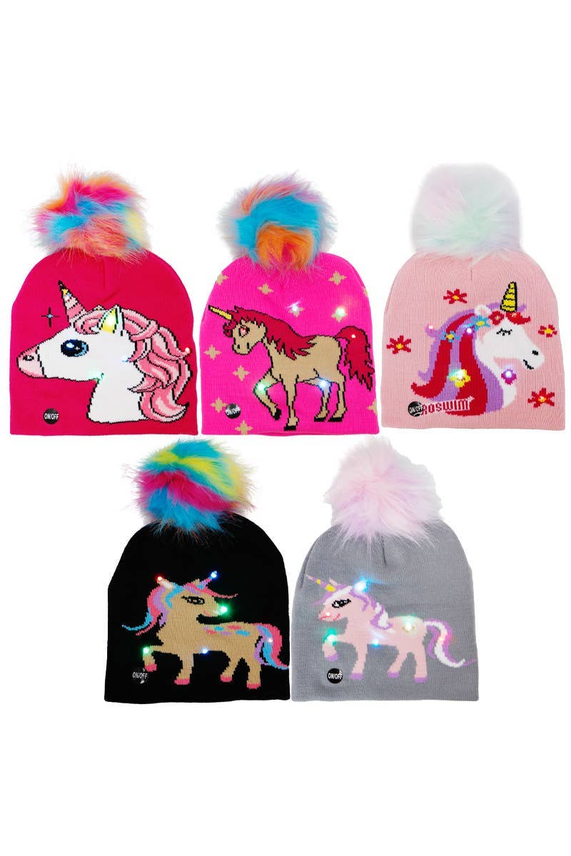 ASSORTED Little Girls Unicorn Led Light-up Short Beanie for wholesale on Faire1
