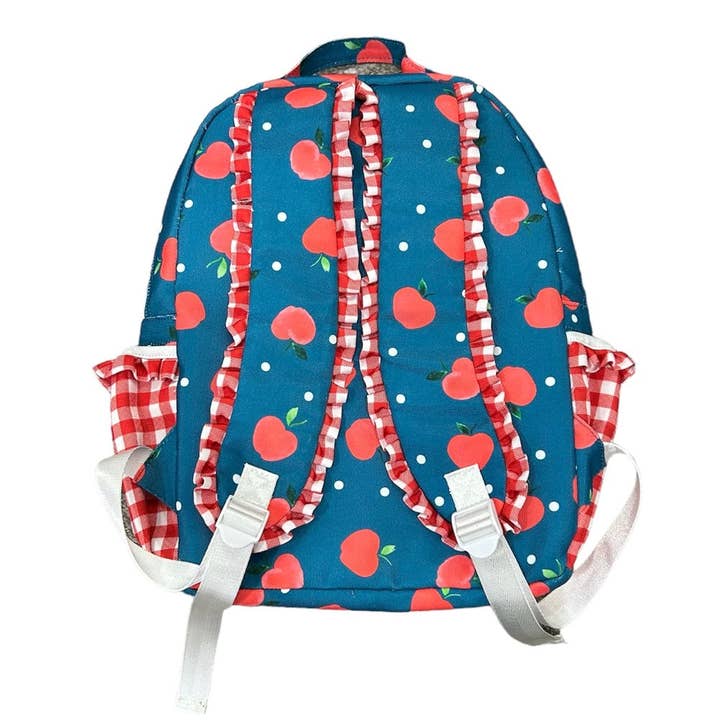 Sugar Bee Clothing - Wholesale Backpack - Kids - Girls School Bag - Ruffle Backpack - Apples on Navy 2