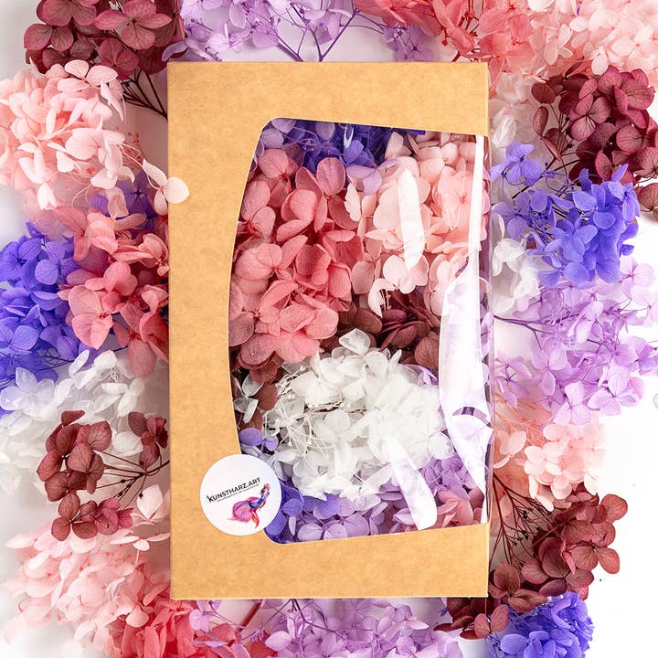 Hydrangeas dried flowers in gift box - many colors for wholesale by Kunstharz.Art