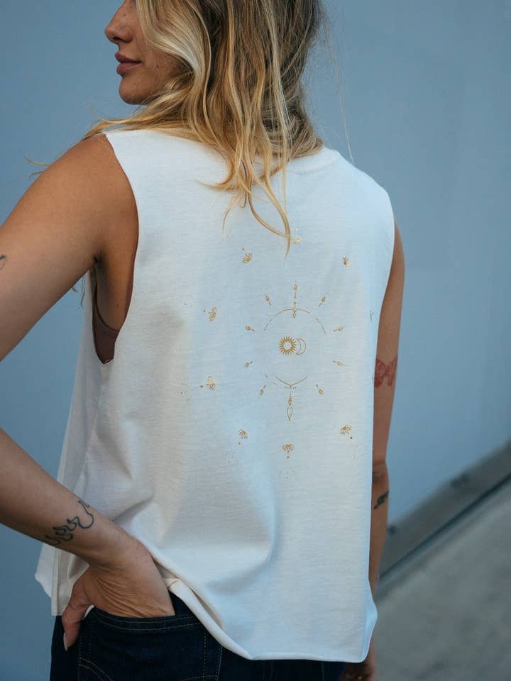 Top sem mangas Encourage - creme por atacado de Rock on and Namaste